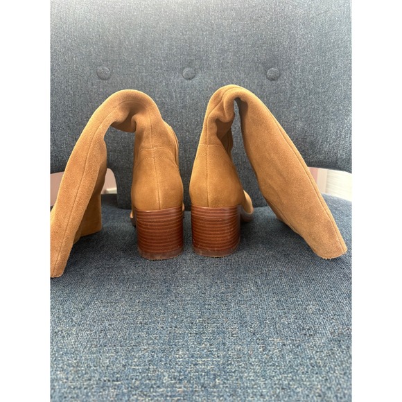 Nine West Whecee Tan Suede Tall Western Block Heel Boots Womens 7M Pull On - Picture 3 of 6